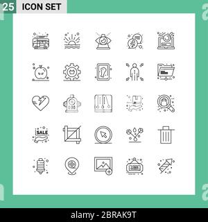 Set of 25 Modern UI Icons Symbols Signs for text, love, beach, chat, of Editable Vector Design Elements Stock Vector