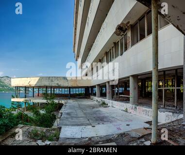 Abandoned former hotel Near Dubrovnik. Destroyed and left in civil war 1991 Stock Photo