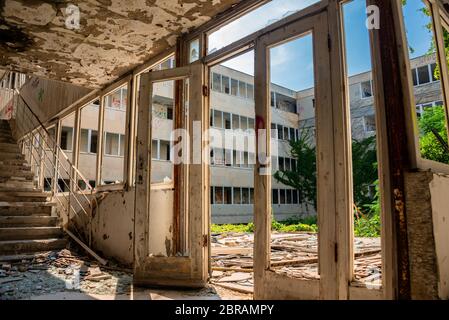Abandoned former hotel Near Dubrovnik. Destroyed and left in civil war 1991 Stock Photo