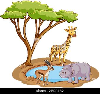 Background scene of wild animals by the pond illustration Stock Vector ...