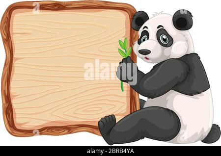 Board template with cute panda on white background illustration Stock Vector