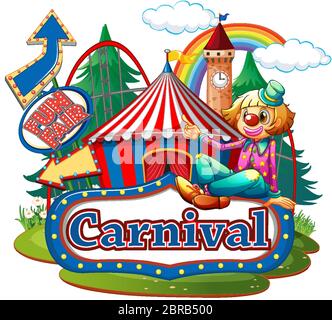 Scene with clown at the carnival on white background illustration Stock ...