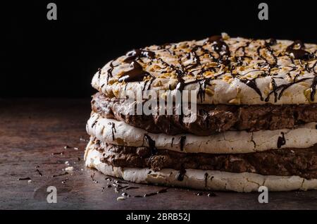 Chocolate Pavlova Cake, delicious cake from egg whites, nuts and chocolate! Stock Photo