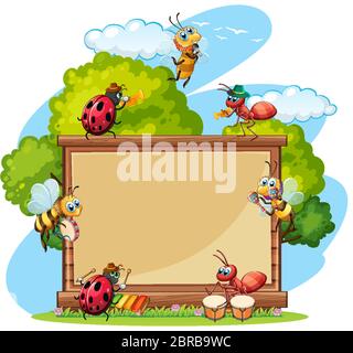 A cartoon illustration of a ladybug with a wood sign Stock Vector Image ...