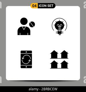 Mobile Interface Solid Glyph Set of 4 Pictograms of bath, house ...