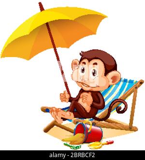 Happy monkey sitting under the umbrella illustration Stock Vector