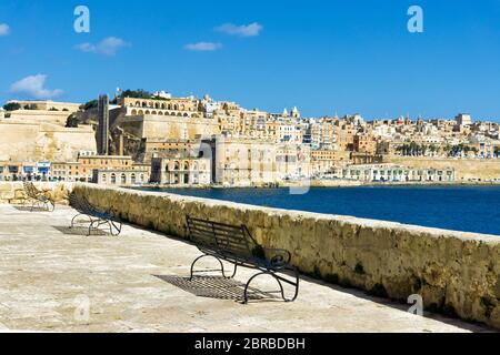 View of waterfront of Valletta from Cospicua in Malta Stock Photo