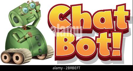Font design for chat bot with green robot on white background illustration Stock Vector