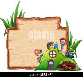 Border template design with insects in the garden background illustration Stock Vector