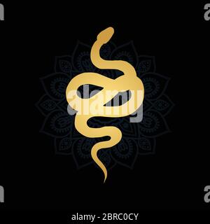 Golden silhouette of a snake and mandala vector illustration isolated Stock Vector