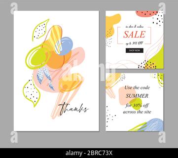 Trendy abstract templates with floral, linear and geometric elements. Suitable for thanks csrd, social media posts, mobile apps, banners design and we Stock Vector