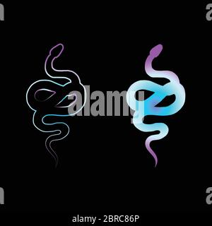 Neon silhouette snake set vector illustration isolated Stock Vector