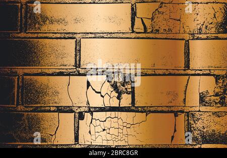 Distressed overlay texture of old golden brick wall, grunge background ...