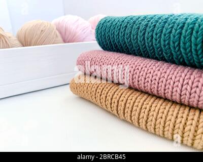 concept of hand made. knitting work at home Stock Photo