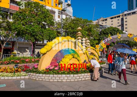 Nguyen Hue, main pedestrian avenue, during Tet holiday, Dong Khoi, Ben Nghe, Ho Chi Minh City, Vietnam, Asia Stock Photo