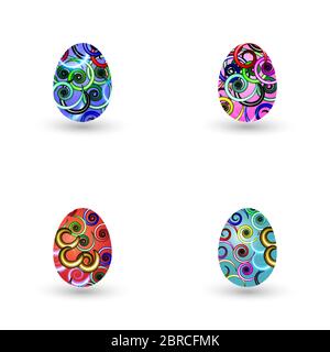 Set of Easter eggs with a pattern on a white background. Vector illustration. Stock Vector