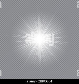 Glow light effect. White glowing light burst explosion with transparent. Sun. Vector illustration. Stock Vector