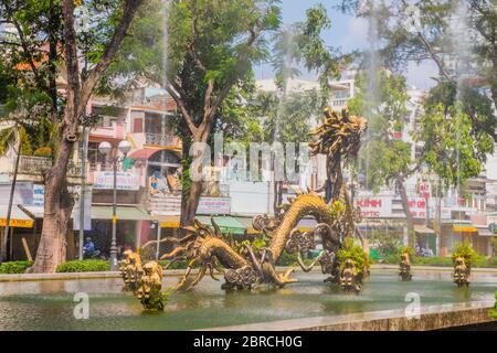 Cong vien Cuu Long, park with dragon fountain, Cholon, Ho Chi Minh City, Vietnam, Asia