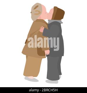 Children's kiss of a boy and a girl. Illustration of love. Happy valentines day. Vector illustration. Stock Vector