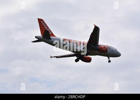 An easyJet flight just outside Bristol Airport on the 5th of July 2018 - Lulsgate, Bristol International Airport, Europe, UK Stock Photo