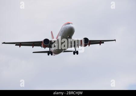 An easyJet flight just outside Bristol Airport on the 5th of July 2018 - Lulsgate, Bristol International Airport, Europe, UK Stock Photo