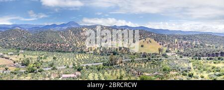 Springtime landscape in the Sierra de Huelva. Sierra de Aracena and Picos de Aroche Natural Park, Andalusia, Spain Stock Photo