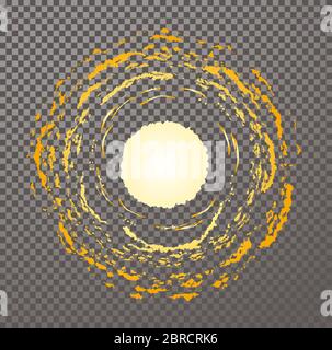 Yellow sun disk emitting orange light. Hot sun cartoon summertime Illustration. Isolated vector nature object on transparent background, Stock Vector