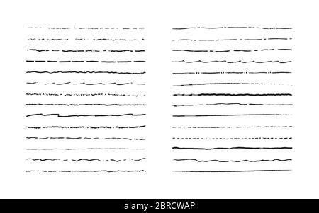 Set of lines. Hand drawn vector borders. Vintage doodle underlines. Cartoon pattern element. Grunge frame set. Stock Vector