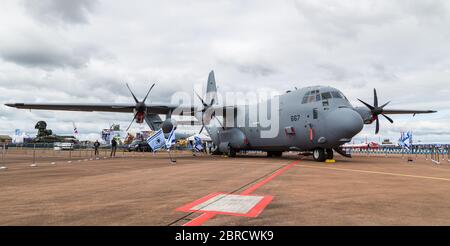 Israeli Air Force C-130J captured up close on the ground at Fairford in England in July 2017. Stock Photo