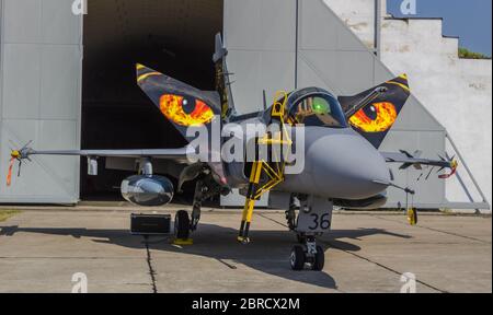 JAS 39 Gripen in airport Stock Photo