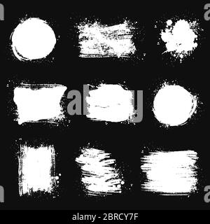Paint brush stains, strokes, splatters and blots of different shapes for frame, banner, label, text box, clipping mask. Vector grunge textures. Stock Vector
