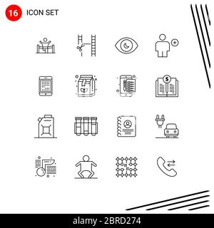 16 User Interface Outline Pack of modern Signs and Symbols of body, add, cinematography, view, human eye Editable Vector Design Elements Stock Vector
