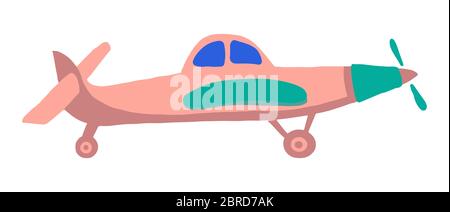 Sign airplane in hand drawn cartoon style isolated on white background. Agricultural aircraft vector flat colored stock illustration. Icons for kids p Stock Vector