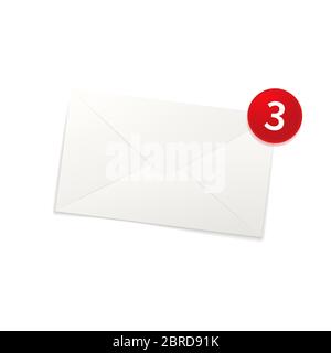 Glossy new mail notification icon, bright envelope on white Stock Vector
