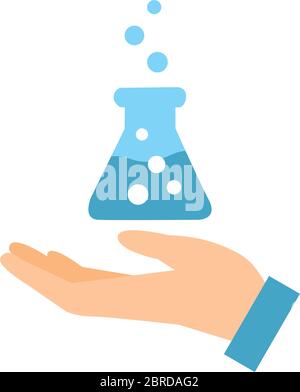 Flask over hand line style icon isolated on white background vector illustration Stock Vector