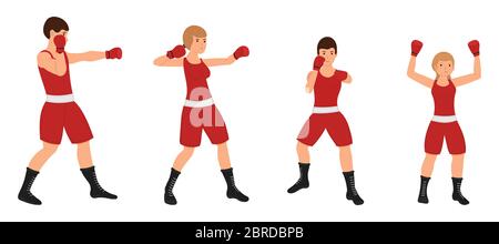 Boxing family, Man, woman, boy and girl are engaged in boxing. Father, mother, son and daughter are training together. Vector Illustration on a white Stock Vector