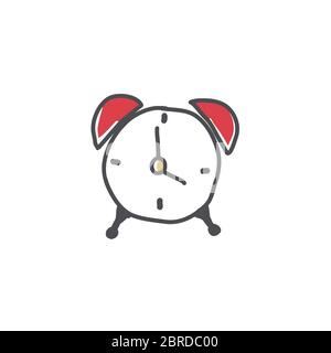 Alarm clock doodle icon, time symbol, clock hand drawn vector illustration on a white background Stock Vector