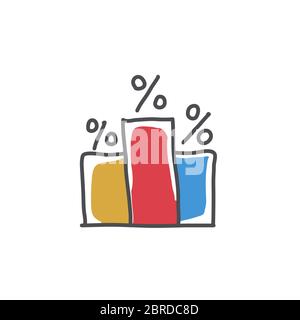 Percent graph doodle icon, growth chart hand drawn vector illustration on a white background Stock Vector