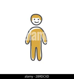 Happy man doodle icon, stickman hand drawn vector illustration on a white background Stock Vector