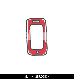 Mobile phone doodle icon, device symbol, telephone hand drawn vector illustration on a white background Stock Vector