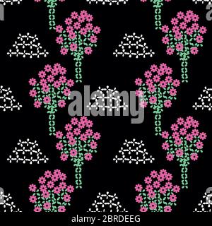 blooming orchard seamless vector folk pattern Stock Vector