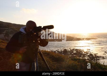 Film industry. Filming with professional camera Stock Photo
