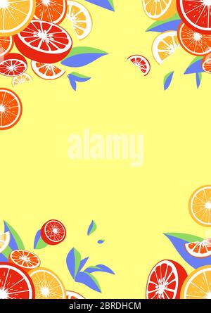 Blue Summer Fresh Citrus Fruit Vertical Vector Frame Stock Vector