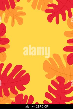 Orange Summer Tropical Leaves Vertical Vector Frame Stock Vector