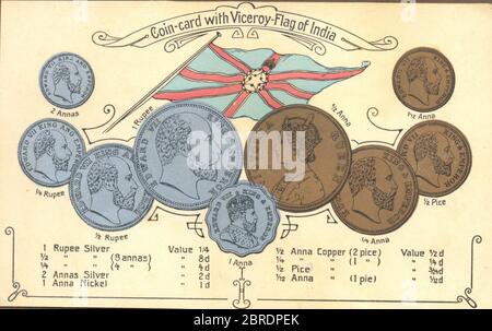 Coin-card with Viceroy-Flag of India circa  1906 Stock Photo