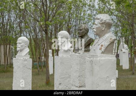 Sculptural group of busts of Joseph Stalin and Vladimir Lenin in the Museum of Socialist Realism. Frumushika Nova, Odessa Oblast, Ukraine, Eastern Europe Stock Photo