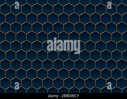 Abstract blue and gold hexagon pattern background and texture. Honeycomb mosaic luxury style. Vector illustration Stock Vector
