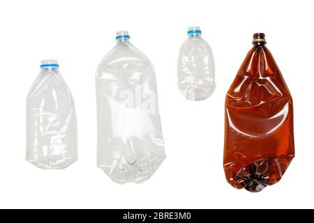 Crumpled plastic bottles isolated on white background Stock Photo