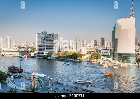 Photographing from the modern shopping mall IconSiam looking across the Chao Phraya River in Bangkok Thailand. Stock Photo