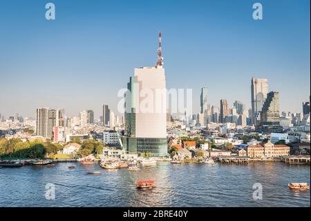 Photographing from the modern shopping mall IconSiam looking across the Chao Phraya River in Bangkok Thailand. Stock Photo